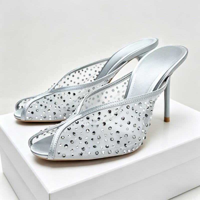 Luxury Lifestyle Products - Luxury Mesh Rhinestone Heeled Sandals Women