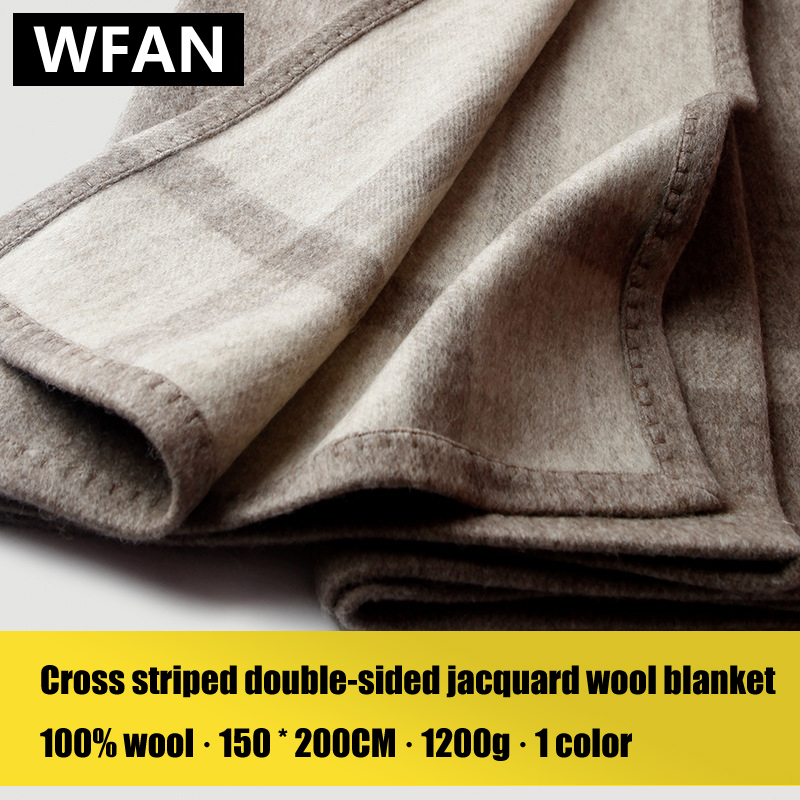 Cashmere Throw Blanket - Cross Striped Double sided Jacquard Wool
