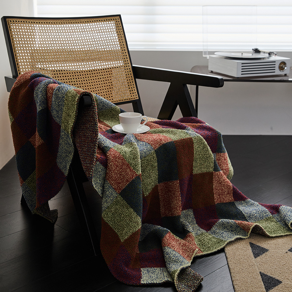 Cashmere Throw Blanket - Cozy Comfort Blanket Knitted Check Bedspread