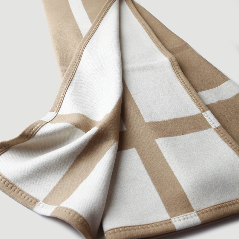 Cashmere Throw Blanket - Cross striped double-sided jacquard wool blanket,